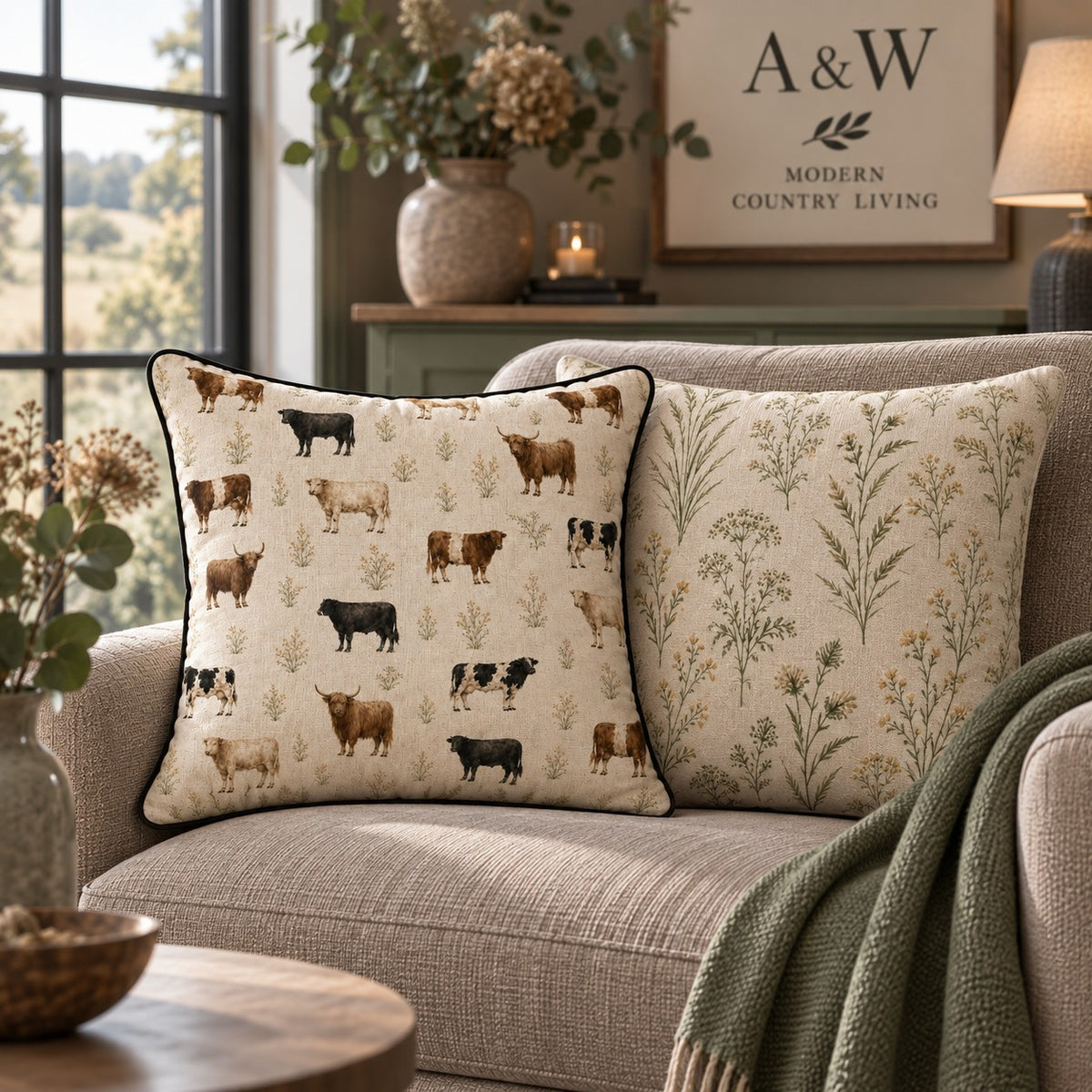 Botanical Cushion, Meadow Cushion, Country Cushion, Neutral Cushion, Floral Cushion, Country Home Cushion, Cotton Linen Cushion, Feather Cushion, 50cm Cushion, Botanical Home Decor, Country House Cushion, British Made Cushion, Nature Lover Gift