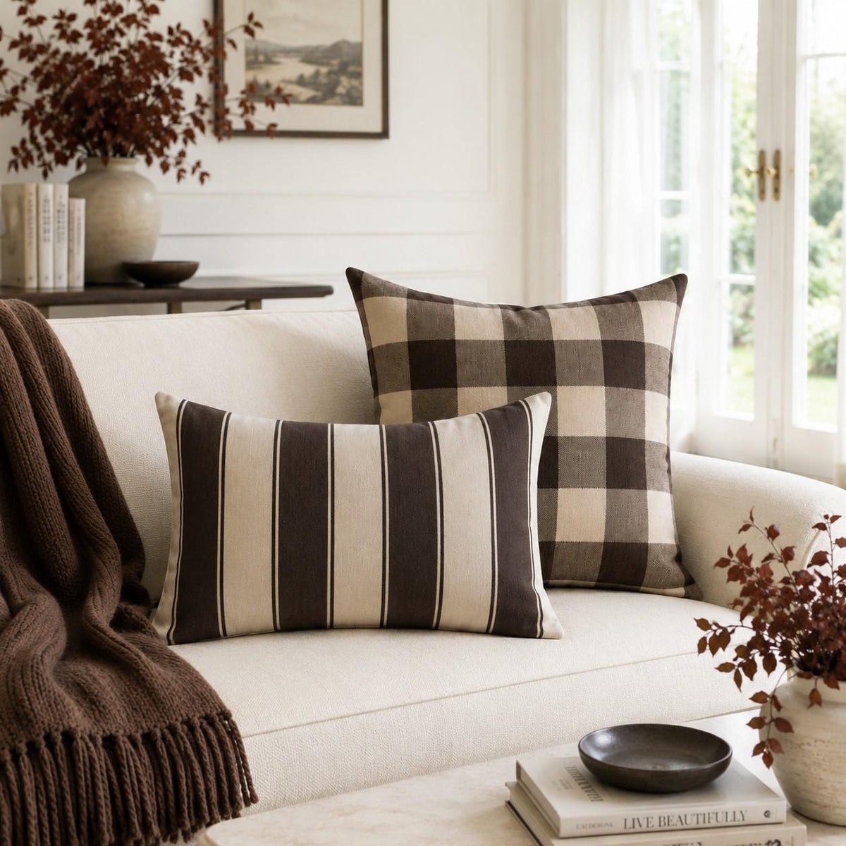 The Heritage Stripe Cushion – Espresso