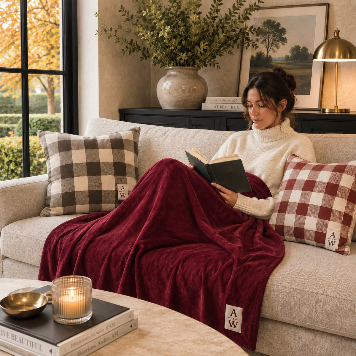 The Heritage Monogram Sherpa Throw – Burgundy