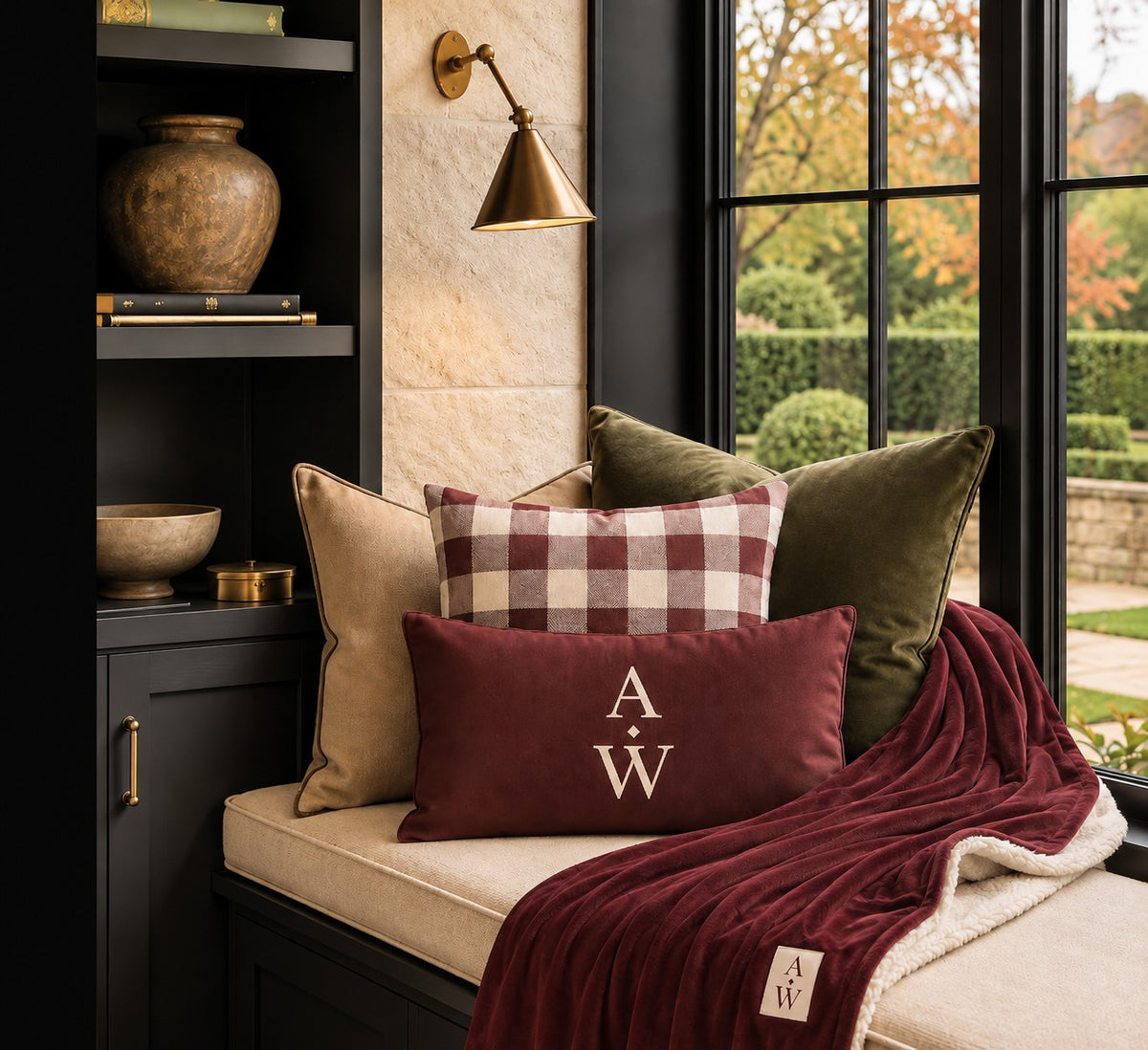 The Heritage Monogram Sherpa Throw – Burgundy