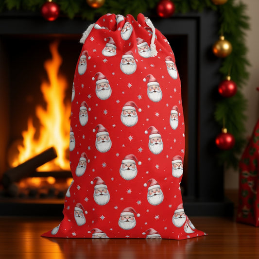 Charming Red Santa Sack with Iconic Santa Design - Ideal for Christmas