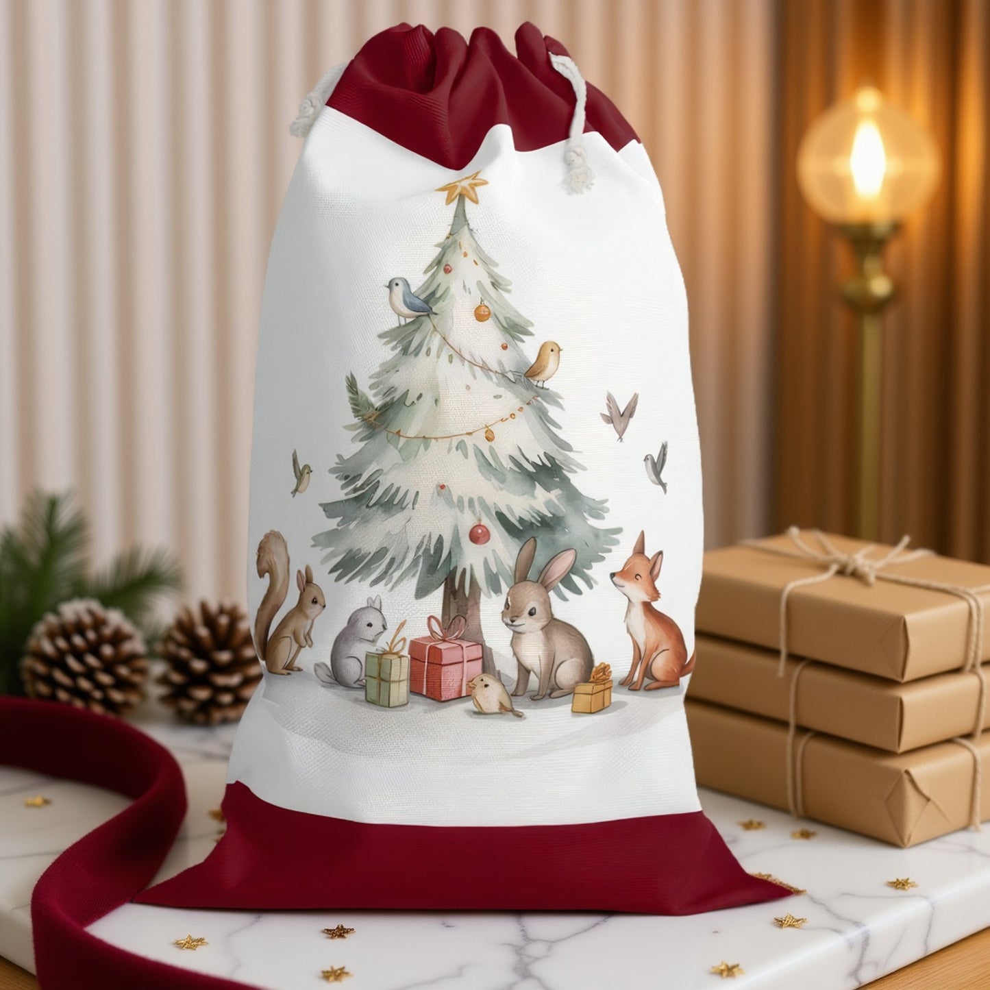 Whimsical Woodland Animals Christmas Sack - Cute Holiday Gift Bag