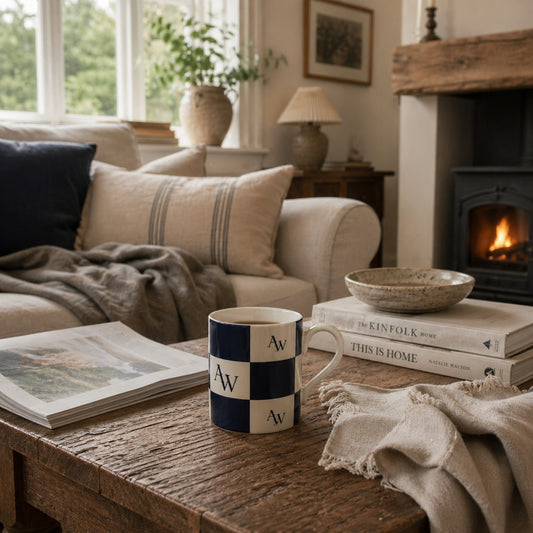 Heritage AW Checker Mug – Navy & Oat