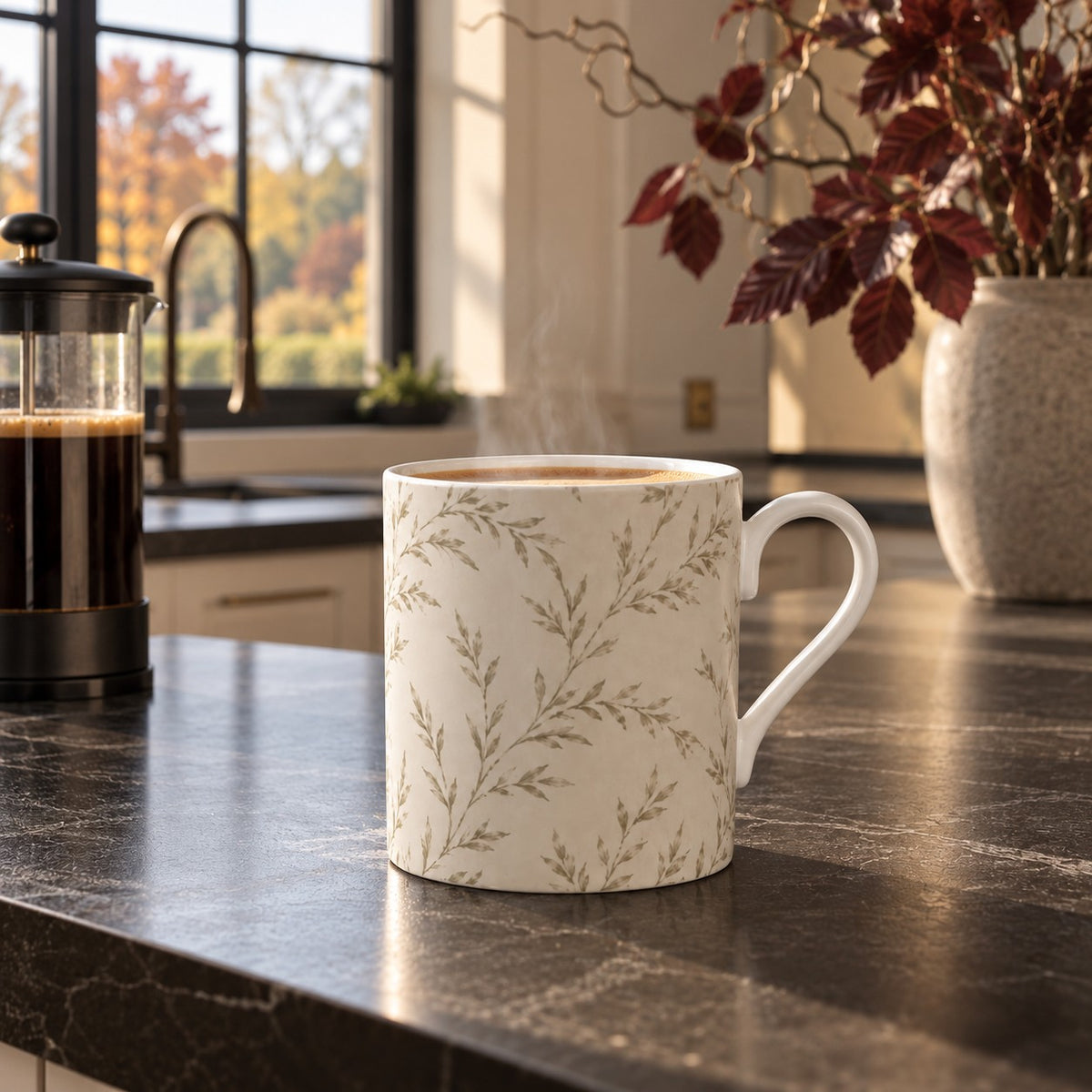 Fine bone china mug with delicate natural willow branch design from the A&W Signature Willow Collection