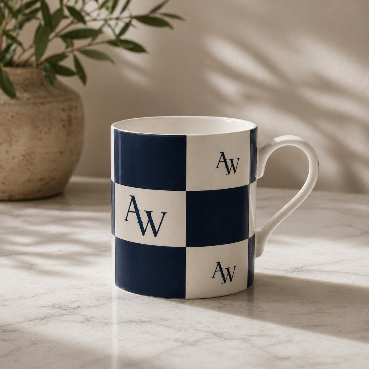 Heritage AW Checker Mug – Navy & Oat
