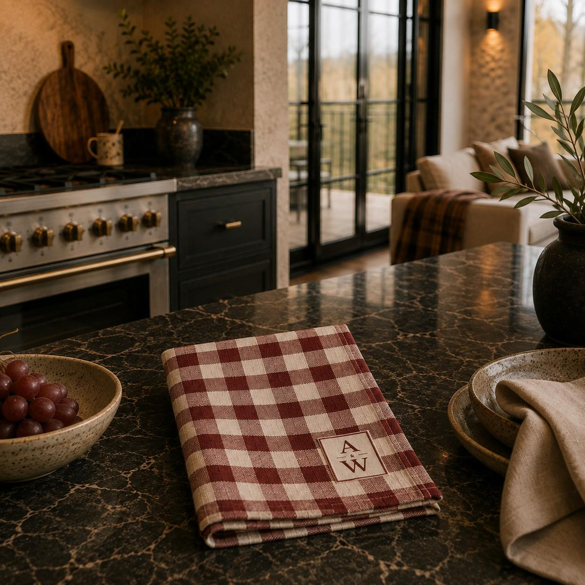 The Heritage Gingham Tea Towel – Burgundy