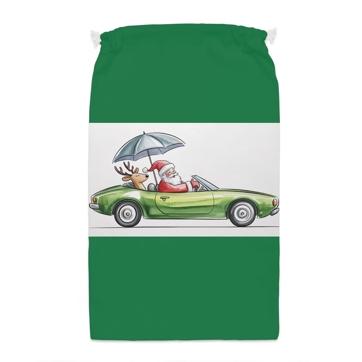 Retro Santa Car Christmas Sack with Rudolf - Vintage Holiday Design