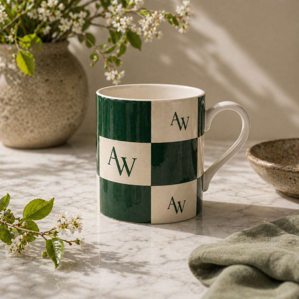 Heritage AW Checker Mug – Forest & Stone
