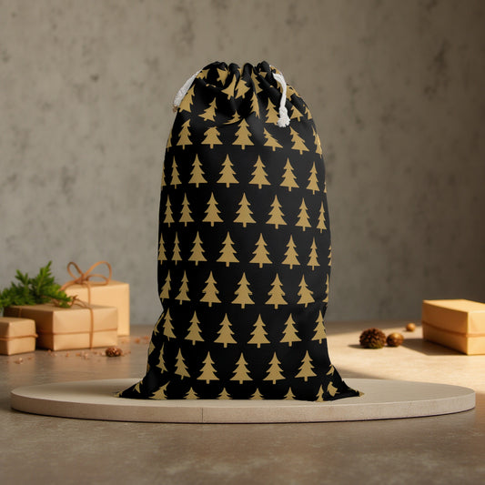 Elegant Black Christmas Sack with Gold Tree Design