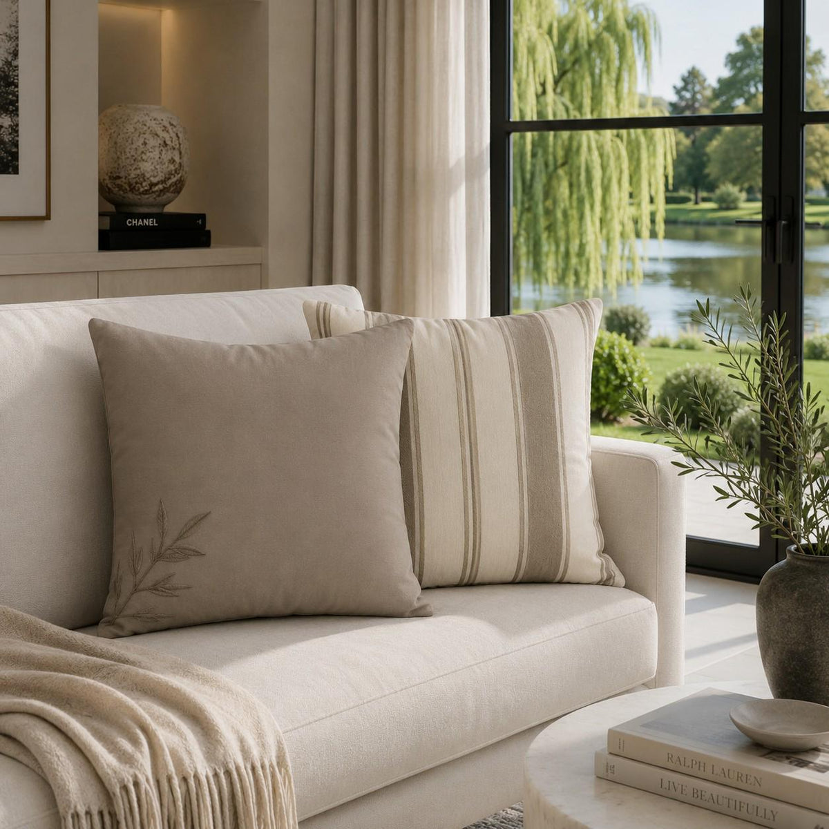 The Signature Willow Stripe Cushion Mushroom