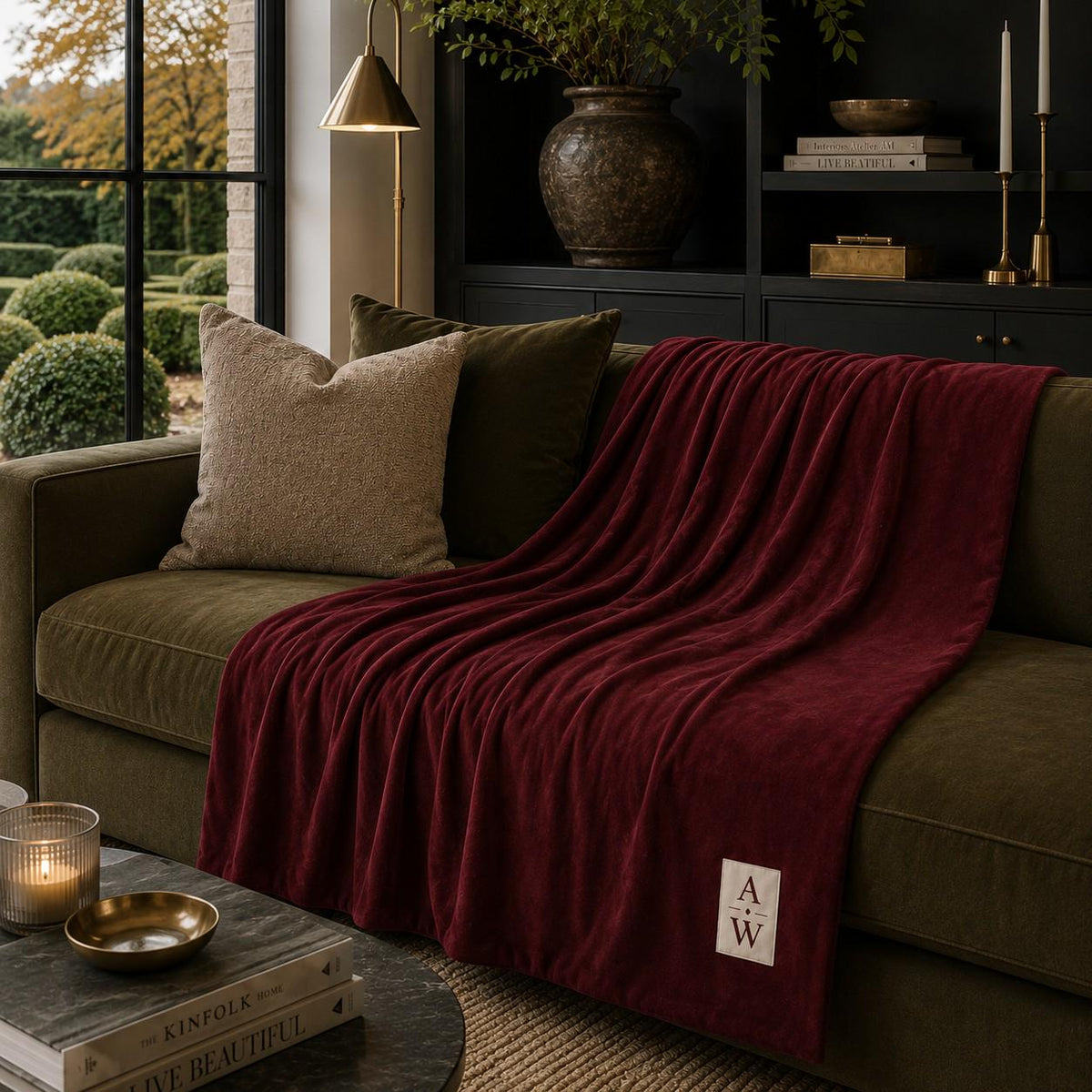 The Heritage Monogram Sherpa Throw – Burgundy