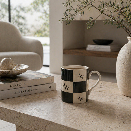 Heritage AW Checker Mug – Sand & Soft Black