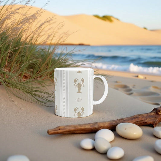 Coastal Chic Taupe Lobster Coffee Mug - Unique Ceramic Drinkware