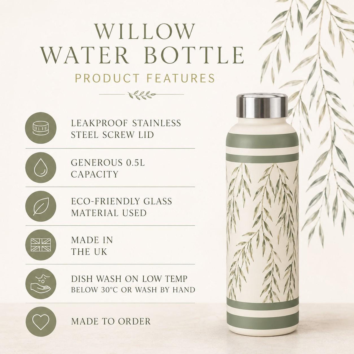 The Signature Willow Water Bottle – Sage