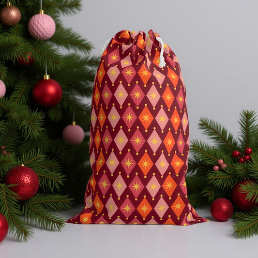 Luxury Christmas Harlequin Design Sack | Elegant Holiday Gift Bag