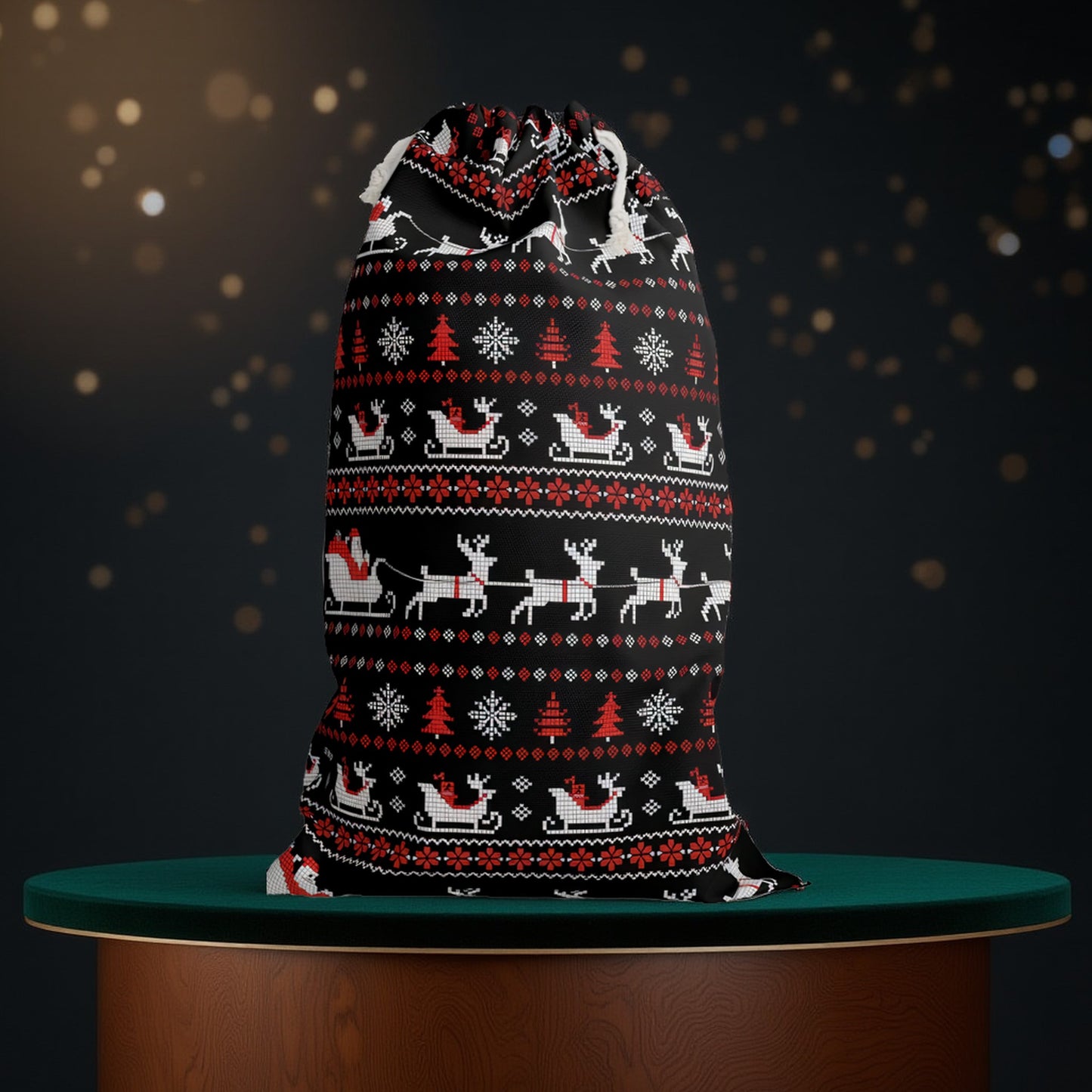 Nordic Style Christmas Sack with Father Christmas & Reindeer Design