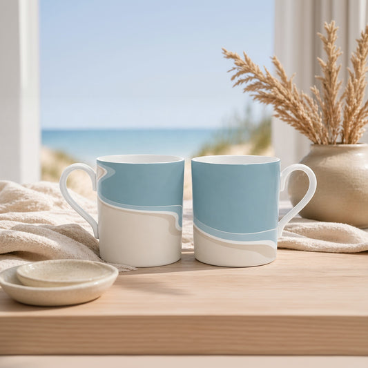 Shoreline Bone China Mug – Coastal Calm Minimal Design