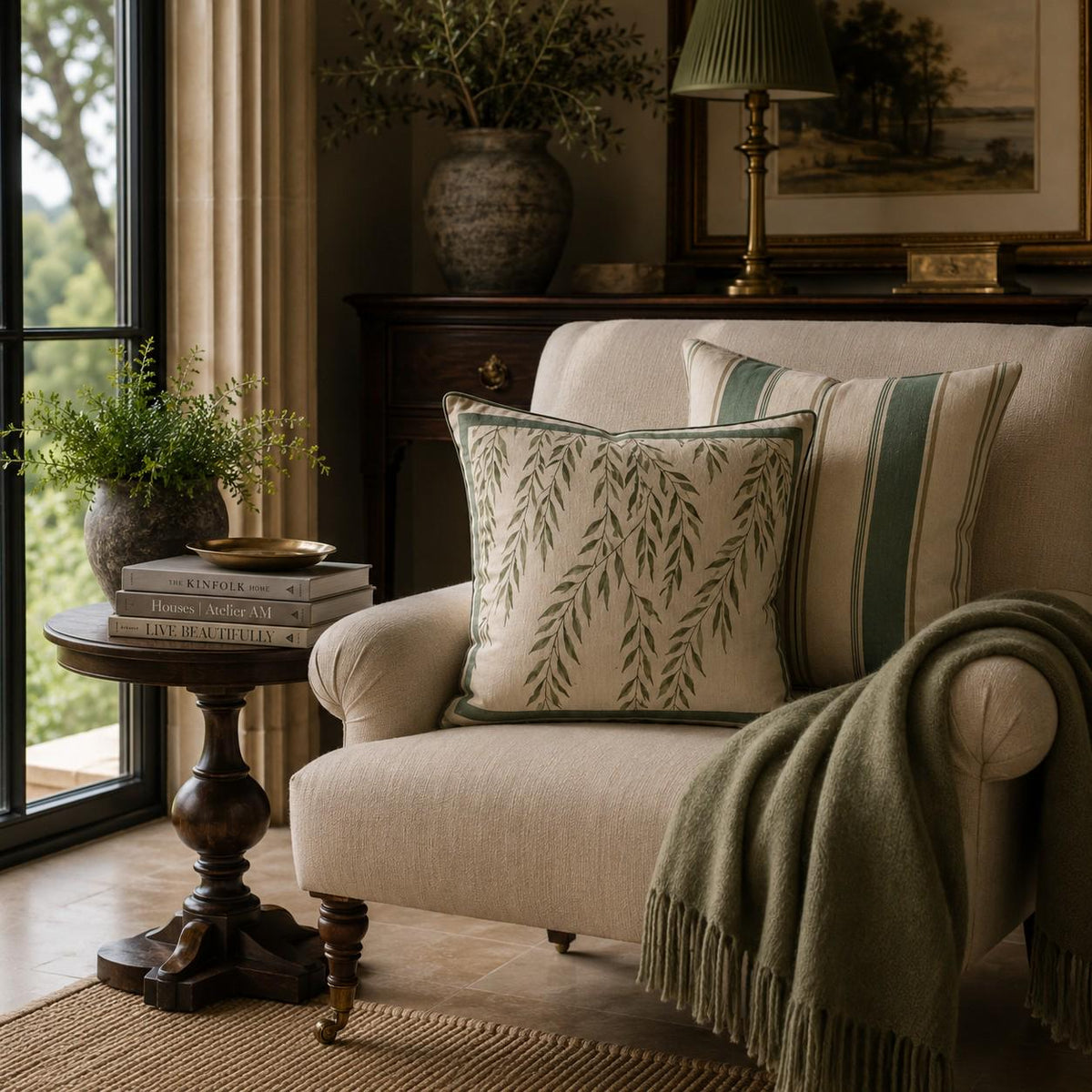 The Signature Willow Stripe Cushion Sage