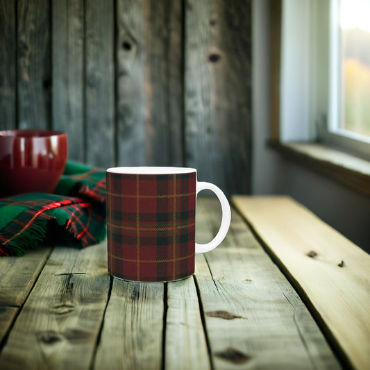 Cosy Burgundy Tartan Mug - Ceramic Drinkware