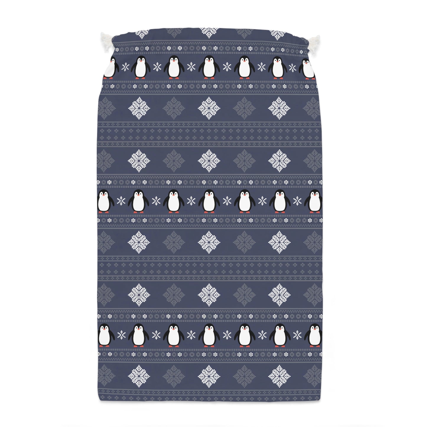 Festive Blue Penguin Christmas Sack | Scandinavian Design Holiday Decor