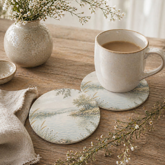 Riverbank Coasters – Set of 2 | Watercolour Landscape
