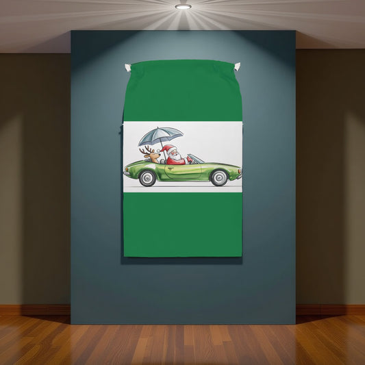 Retro Santa Car Christmas Sack with Rudolf - Vintage Holiday Design