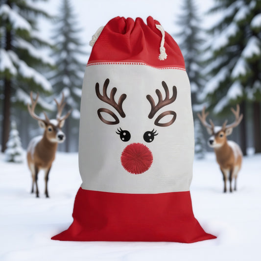 Festive Novelty Christmas Sack with Reindeer Print | Unique Gift