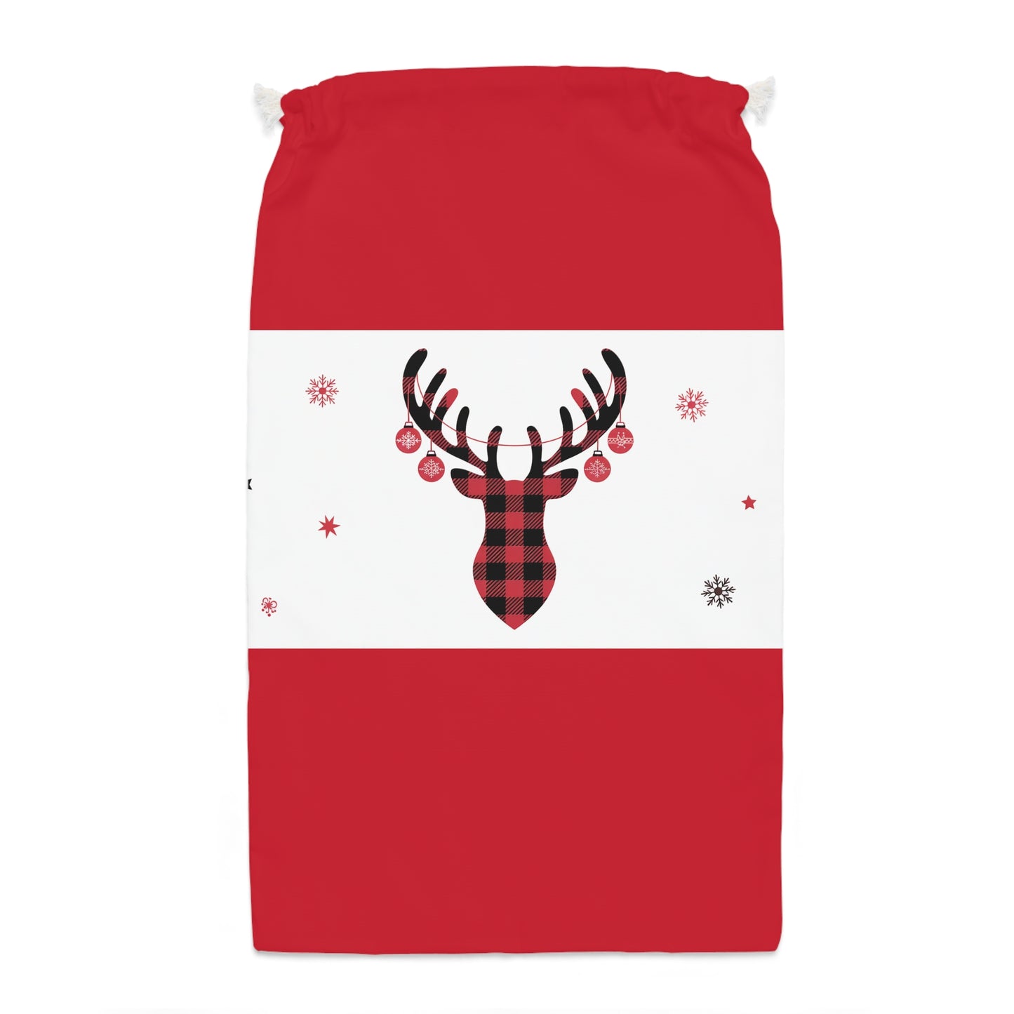 Chic Red and Black Gingham Reindeer Christmas Sack