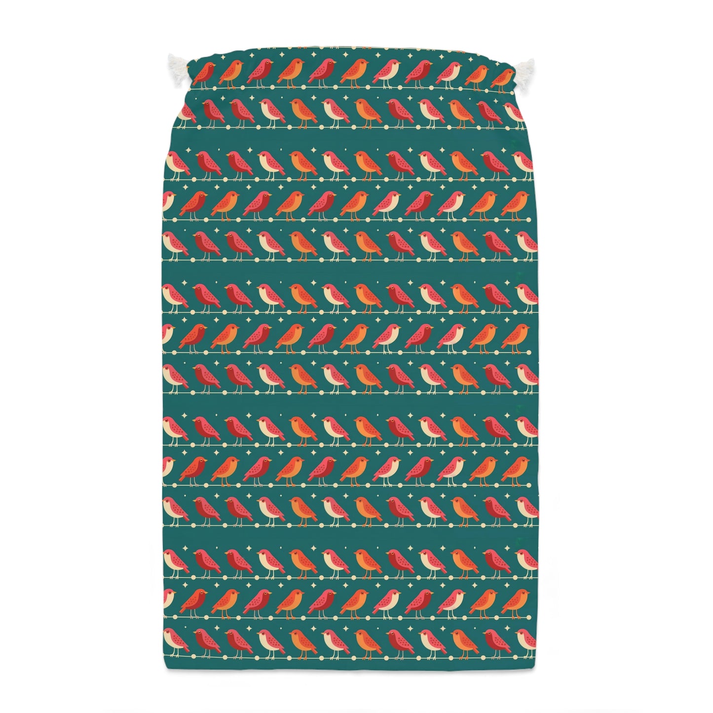 Elegant Green Santa Sack with Luxury Christmas Robin Print