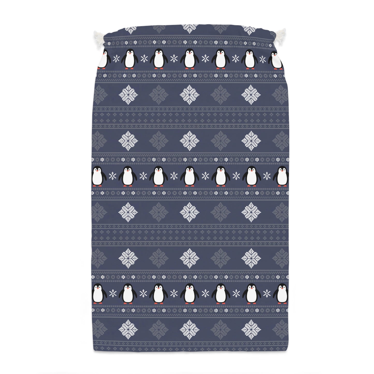 Festive Blue Penguin Christmas Sack | Scandinavian Design Holiday Decor
