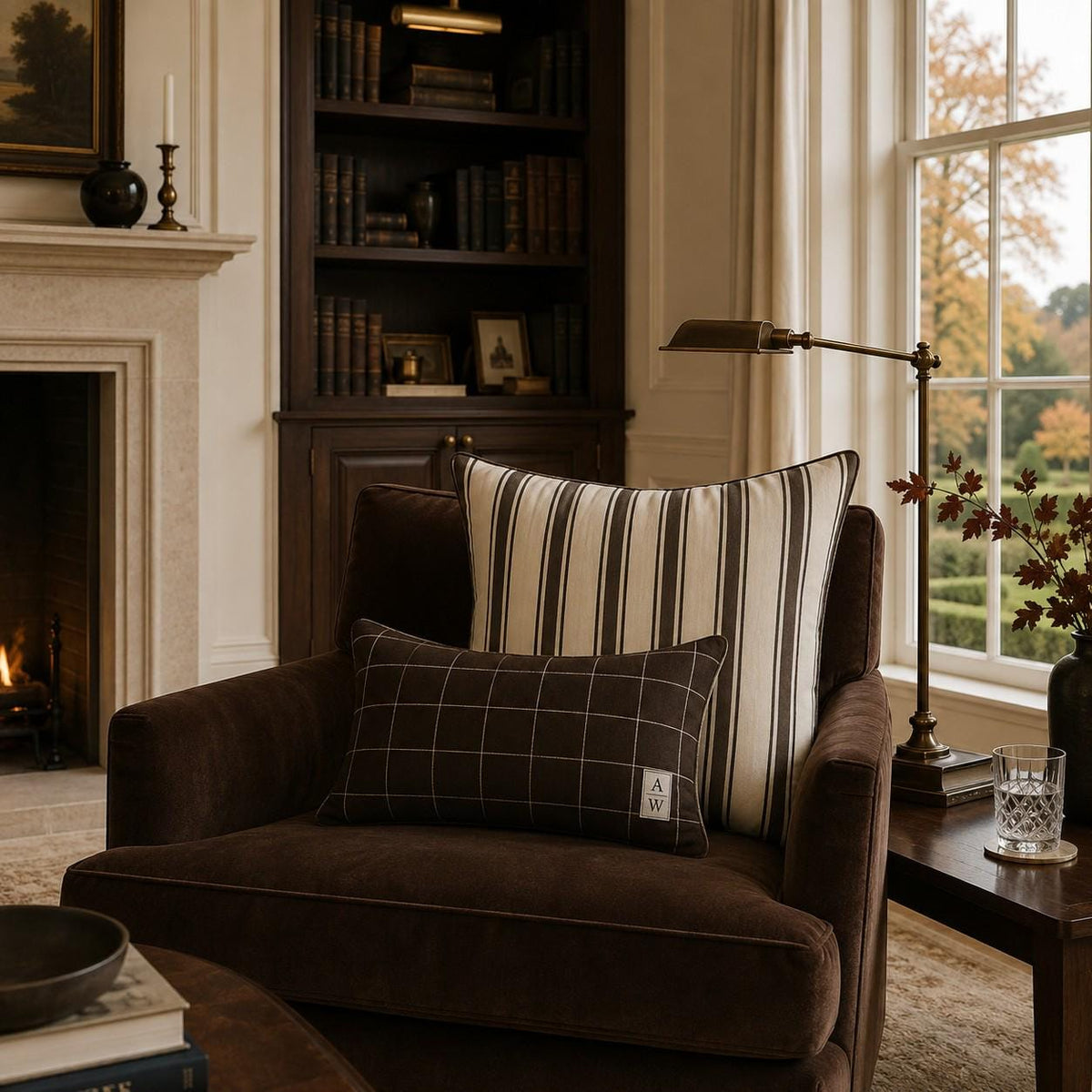 The Heritage Windowpane Cushion – Espresso