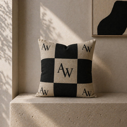 Heritage AW Checker Cushion – Sand & Soft Black