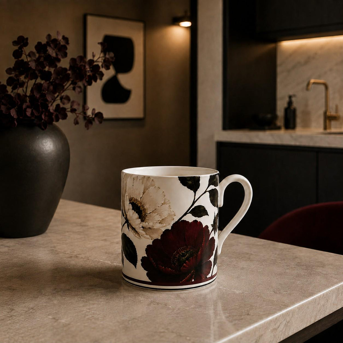 Burgundy Peony Fine Bone China Mug