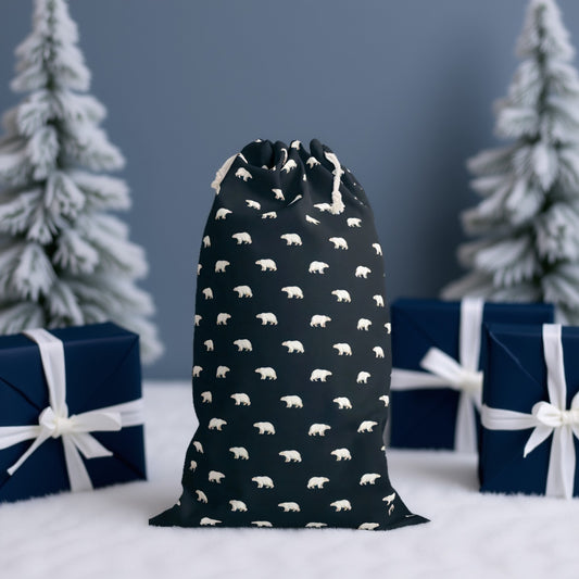 Navy Christmas Sack with Cute Polar Bear Design