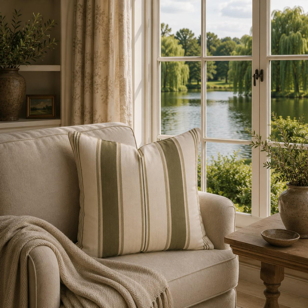 The Signature Willow Stripe Cushion Sage