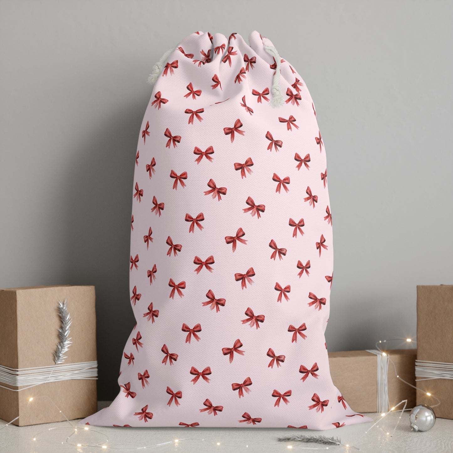 Red Christmas Bows & Festive Christmas Sack