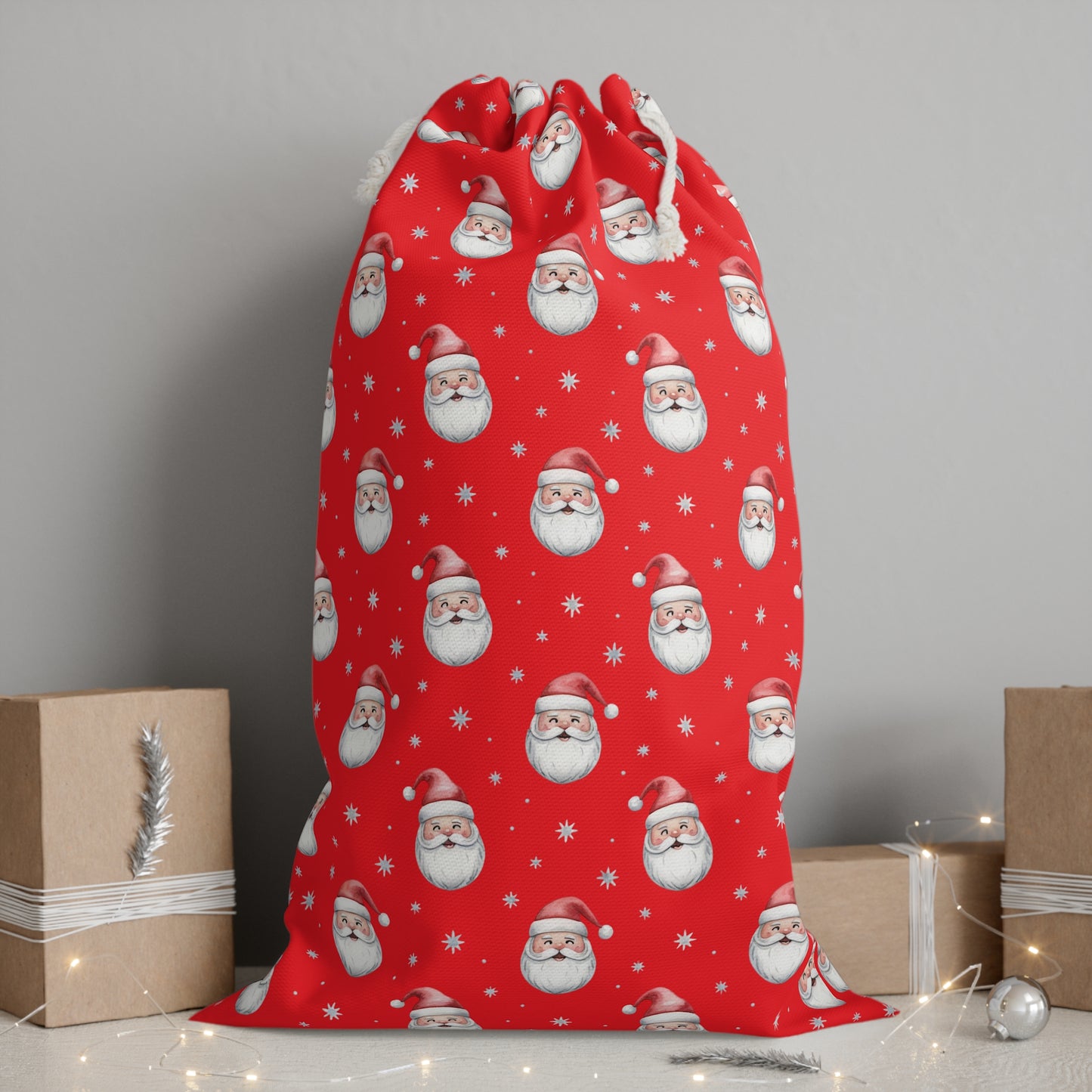 Charming Red Santa Sack with Iconic Santa Design - Ideal for Christmas