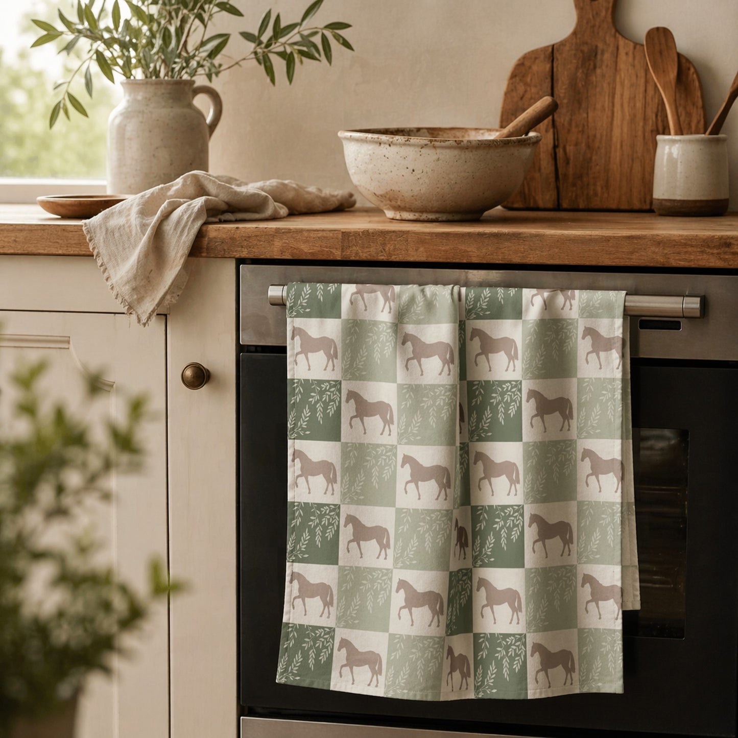Equestrian Willow Tea Towel – Sage Green