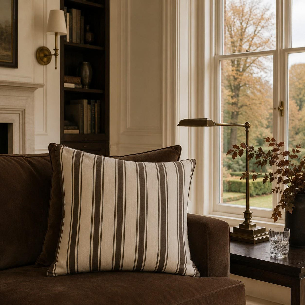The Heritage Pinstripe Cushion – Espresso