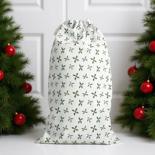 Holly & Berry Christmas Sack - Festive Holiday Gift Bag