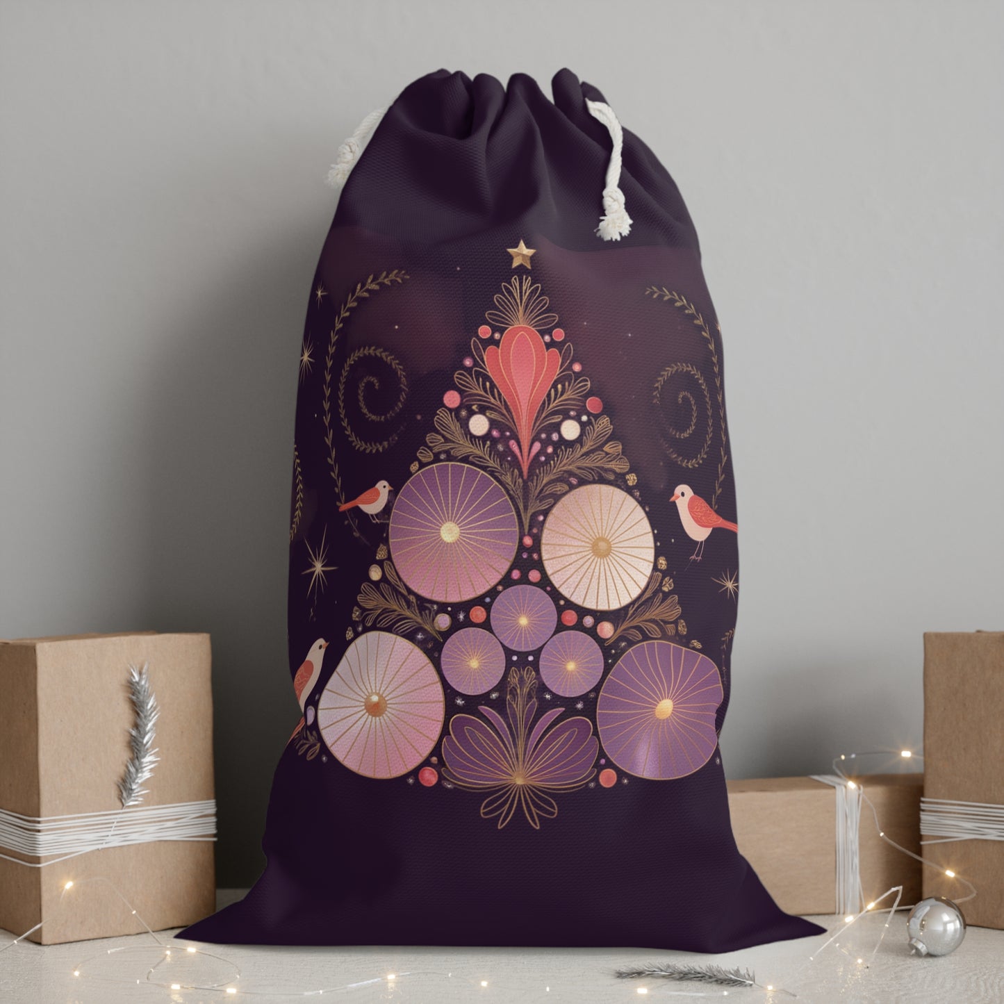 Elegant Luxury Christmas Tree Sack in Purple - Festive Décor
