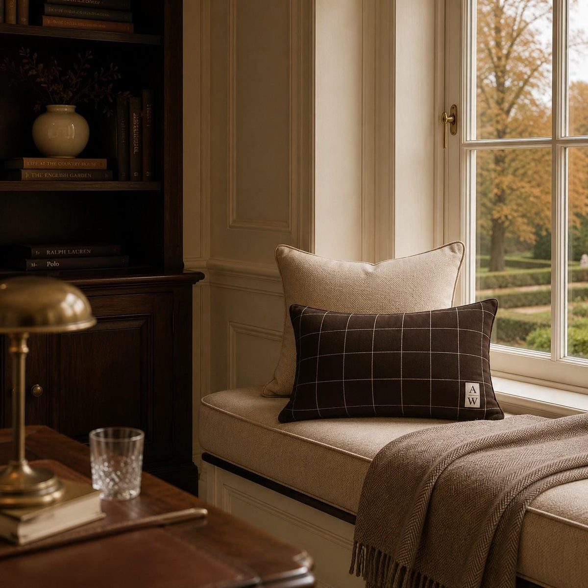 The Heritage Windowpane Cushion – Espresso
