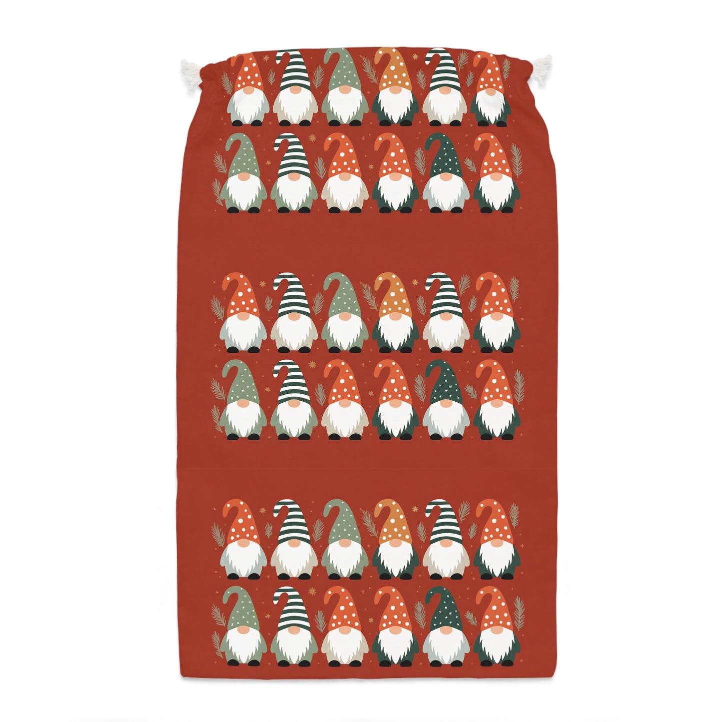 Red Christmas Sack with Adorable Christmas Gnomes