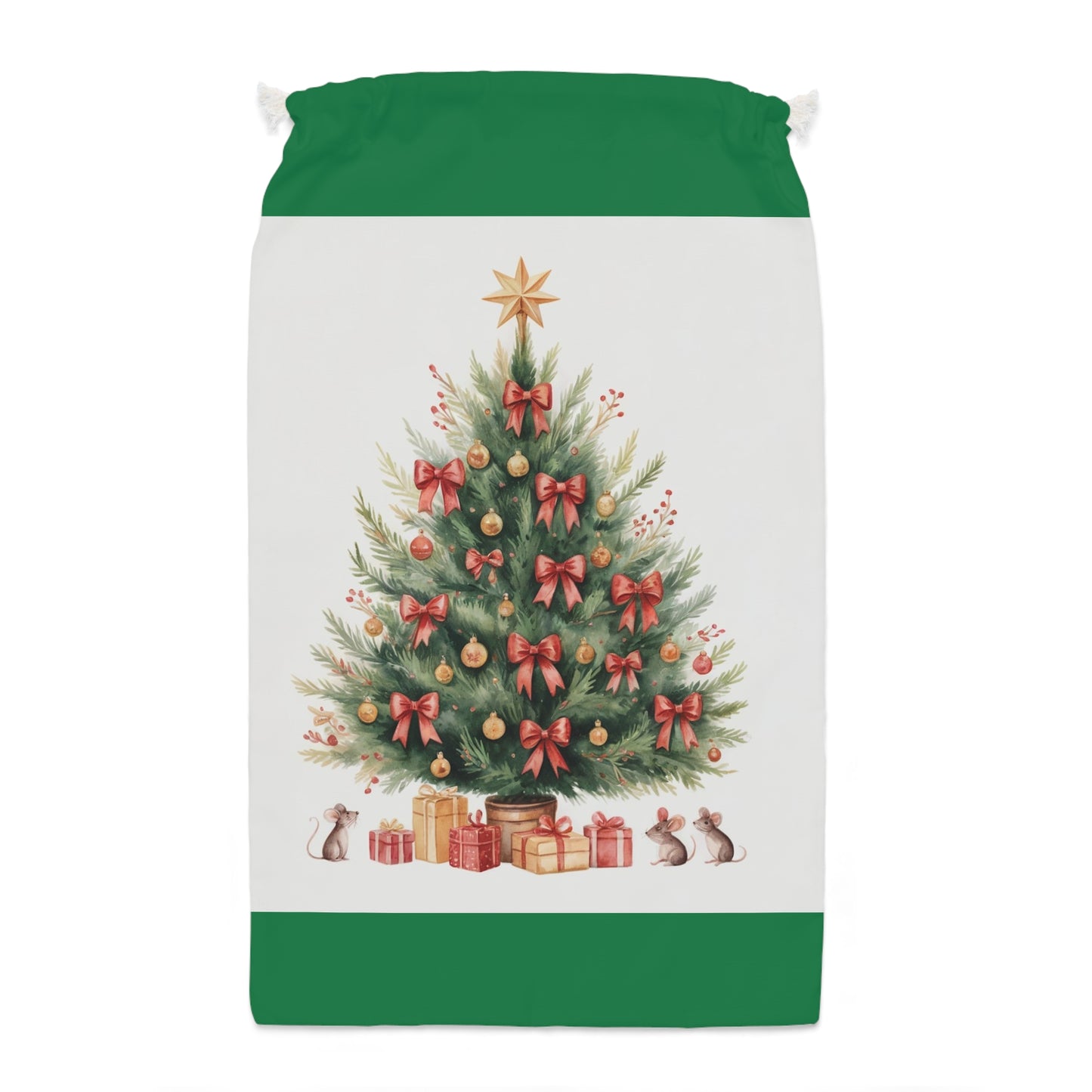 Christmas Sack with Tree & Red Ribbon Design - Perfect Christmas Bag
