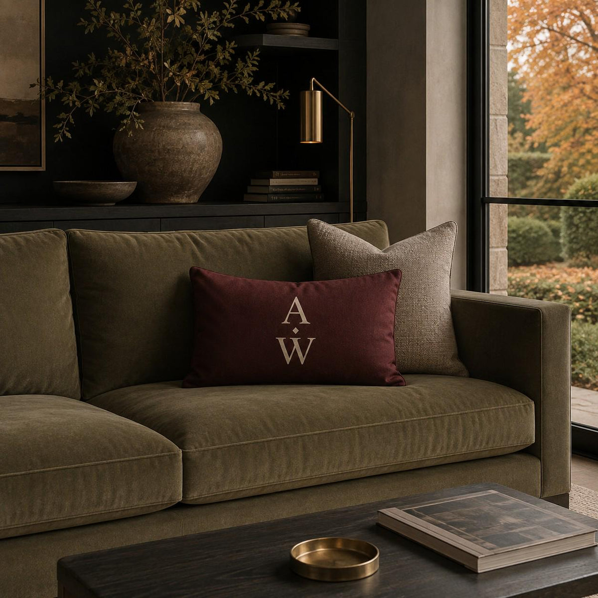 The Heritage Monogram Cushion – Burgundy