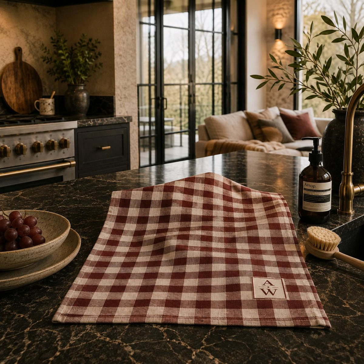 The Heritage Gingham Tea Towel – Burgundy