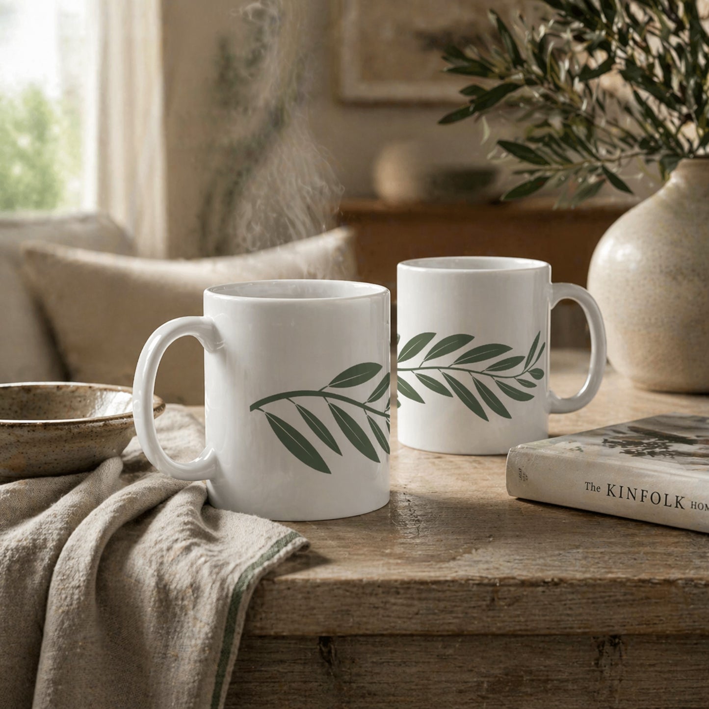 Sage Green Willow Mug – Minimal Botanical Design