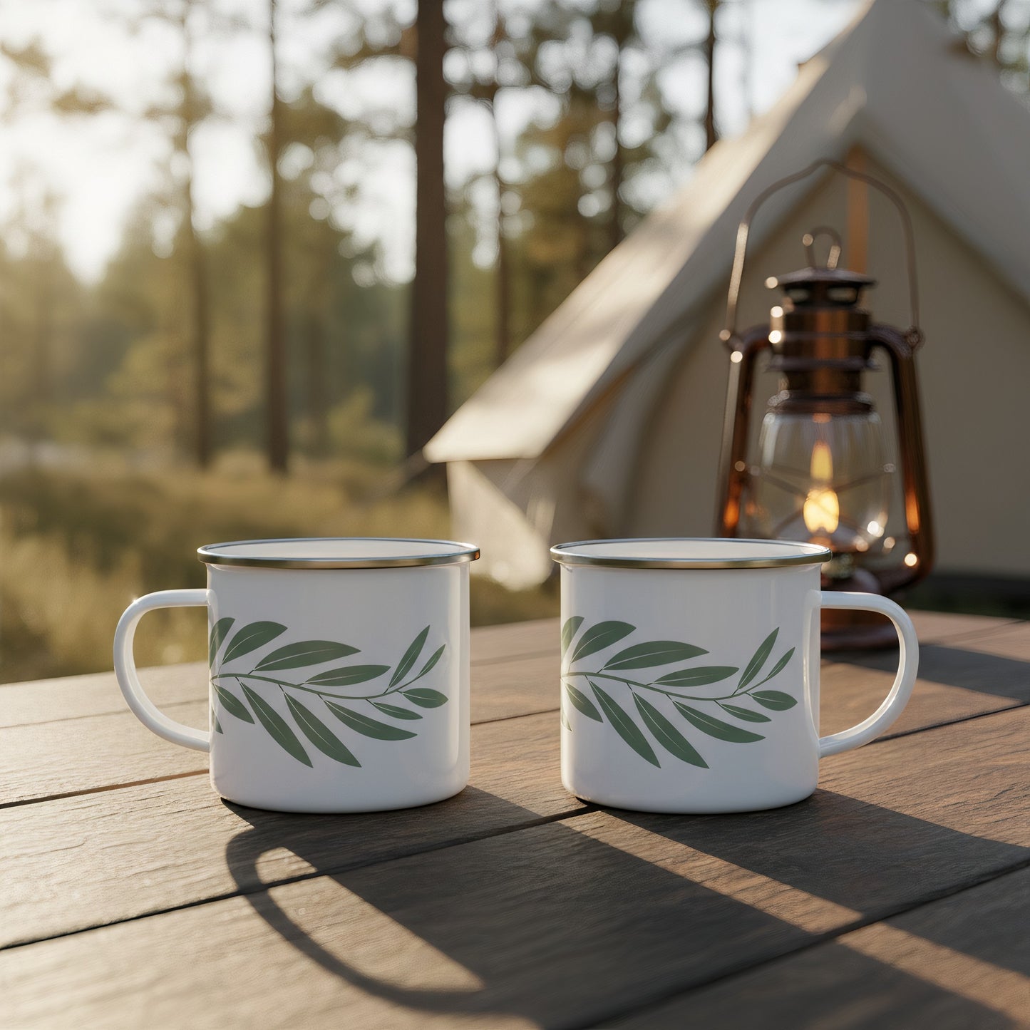 Willow Enamel Mug – Sage Green Botanical Camping Cup