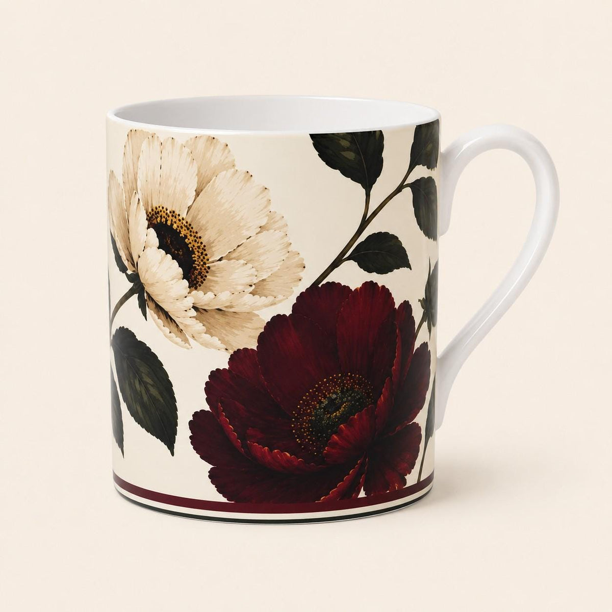 Burgundy Peony Fine Bone China Mug