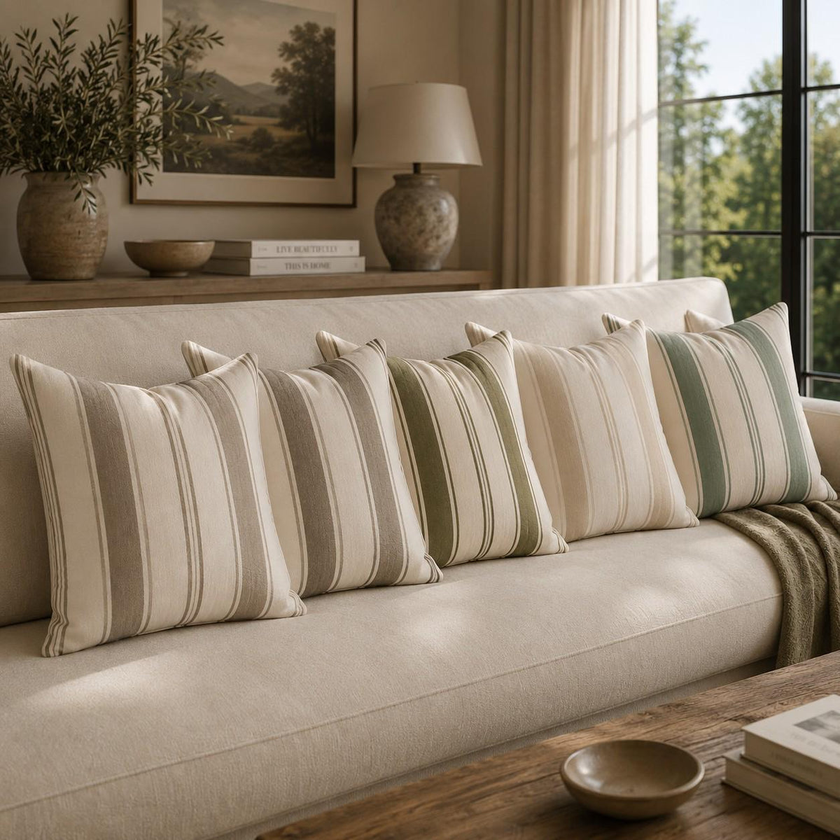 The Signature Willow Stripe Cushion – Mushroom
